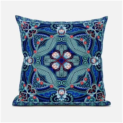 Amrita Sen Designs CAPL1018FSDS-BL-18x18 18 x 18 in. Lotus Garden Suede Blown & Closed Pillow - Blue, Red & Pink 