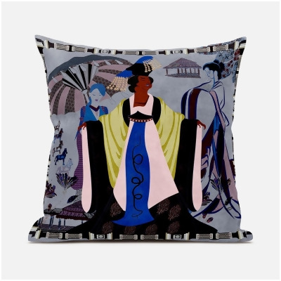 Amrita Sen Designs CAPL983BrCDS-BL-16x16 16 x 16 in. Three Woman Broadcloth Indoor & Outdoor Blown & Closed Pillow - Grey, Pink & Brown 