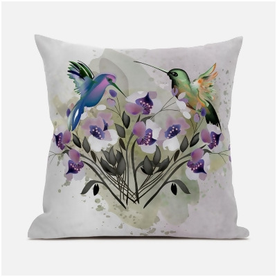 Amrita Sen Designs CAPL705FSDS-BL-16x16 16 x 16 in. Hummingbird Love Suede Blown & Closed Pillow - Multi Color 