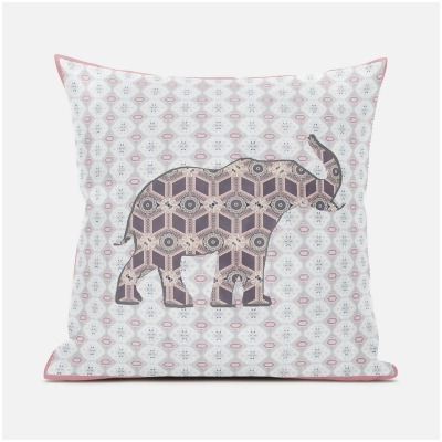 Amrita Sen Designs CAPL802BrCDS-ZP-20x20 20 x 20 in. Elephant Silhouette Duo Broadcloth Indoor & Outdoor Zippered Pillow - White, Pink & Brown 