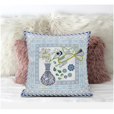 Amrita Sen Designs CAPL620FSDS-ZP-20x20 20 x 20 in. Love Your Vase Peacock Suede Zippered Pillow with Insert - White, Gold & Grey 