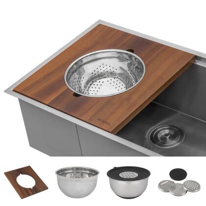 Ruvati USA RVA1288 16.25 x 14.25 in. Wood Platform with Mixing Bowl & Colander for Workstation Sinks 