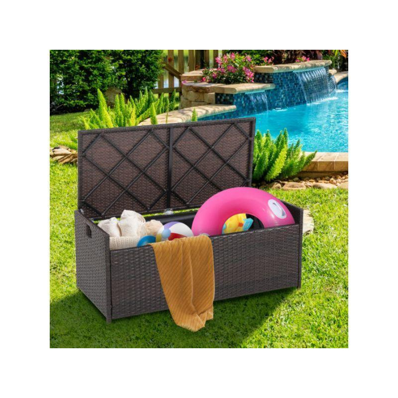 34 Gallon Patio Storage Bench with Seat Cushion and Zippered Liner