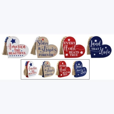 Youngs 73107 Wood 4th Of July Heart Tabletop Sign with Wood & MDF - 4 Assortment 