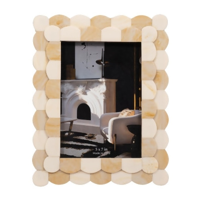 Sagebrook Home 18120-02 5 x 7 in. Resin 2-Tone Scalloped Photo Frame, Ivory & Beige 