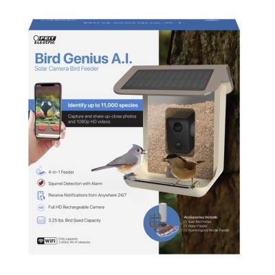 Feit 8091914 2.5 Liter 1 Ports Smart Camera Wild Bird Plastic Bird Feeder, Brown 
