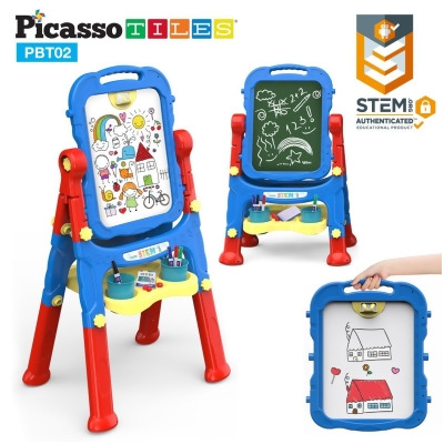 Picasso Tiles PBT02 All-In-One Kids Art Easel Drawing Board, Chalkboard & Whiteboard with Art Accessories 