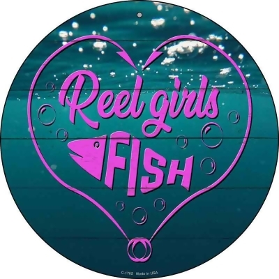 Smart Blonde C-1765 12 in. Reel Girls Fish Heart Novelty Metal Circle Sign 