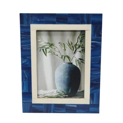 Sagebrook Home 18123-02 5 x 7 in. Resin Navy & White Border Photo Frame, Blue & White 