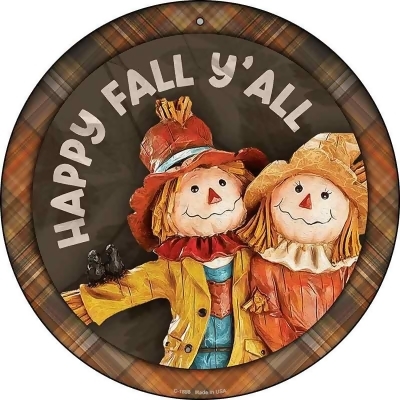Smart Blonde UC-1898 8 in. Happy Fall Yall Scarecrow Novelty Metal Circle Sign 