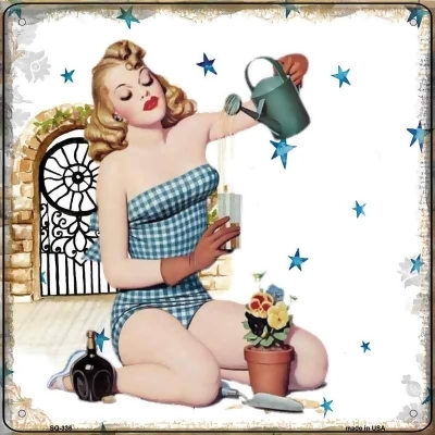 Smart Blonde No.SQ-336 12 x 6 in. Gardening Girl Novelty Metal Square Sign 