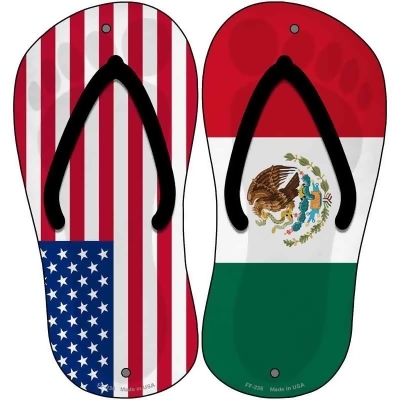 Smart Blonde FF-235 8 x 4 in. USA Mexico Flag Flip Flops Novelty Footprint Metal Sign - Set of 2 