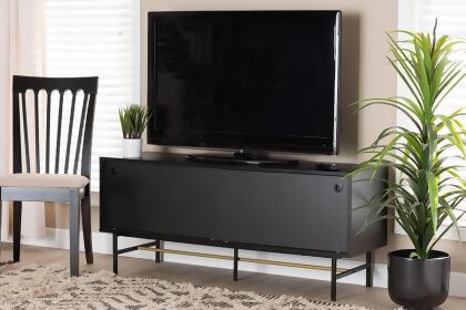 Bali & Pari 193271259267 53.1 x 15.7 x 22.4 in. Truett Modern Dark Brown Finished Wood & Two-Tone Black & Gold Metal TV Stand 