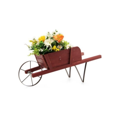 Costway TA10022RE Wooden Wagon Planter with 9 Magnetic Accessories for Garden Yard, Red 