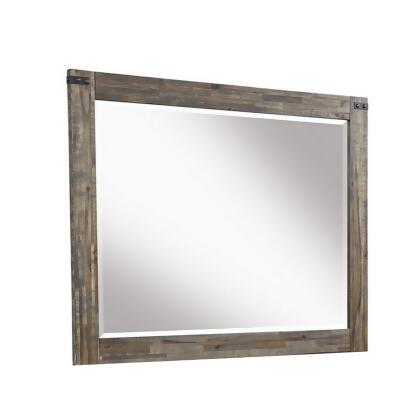 Benjara BM309564 38 x 50 in. Rectangular Wood Metal Accents Galle Dresser Mirror, Walnut Brown & Black 