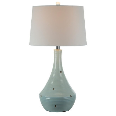Benjara BM308938 28 in. Ceramic Table Lamp with Clean Lines & Empire Shade, Teal Blue & White 
