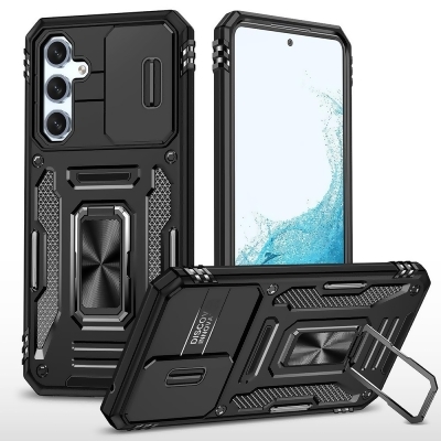 Dream Wireless TCASAMA545G-0046-BK Triumph Rubberized Hybrid Camera Protective Case with Slide-On & Off Camera Protection Cover & Rotatable Ring Stand for Samsung Galaxy A54 5G - Black 