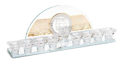 Schonfeld Collection 183125 Chanuka Crystal Menorah with Silver & Gold Blessing Plates 