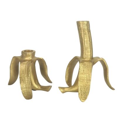 Sagebrook Home 18923 6 in. Metal Banana Taper Candle Holders, Gold - Set of 2 