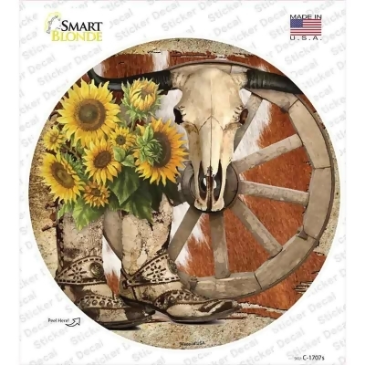 Smart Blonde C-1707s Boots Cow Skull Barn Novelty Circle Decal Sticker 