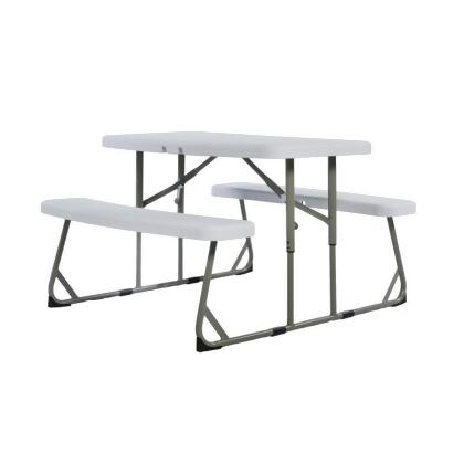 Flash Furniture RB-EBB-2432FD2-WH-GG Paige Easy-Fold White Folding Plastic Kids Outdoor Picnic Table & Benches - Commercial Grade - Seating for 4 Kids 