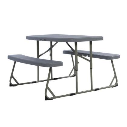Flash Furniture RB-EBB-2432FD2-GY-GG Paige Easy-Fold Gray Folding Plastic Kids Outdoor Picnic Table & Benches - Commercial Grade - Seating for 4 Kids 