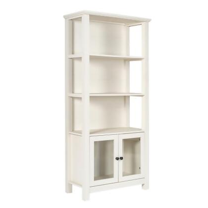 Flash Furniture ZG-027-WHT-GG Stella Modern Farmhouse Wooden Bookcase & Storage Cabinet with Tempered Glass Doors & 3 Upper Shelves in White 