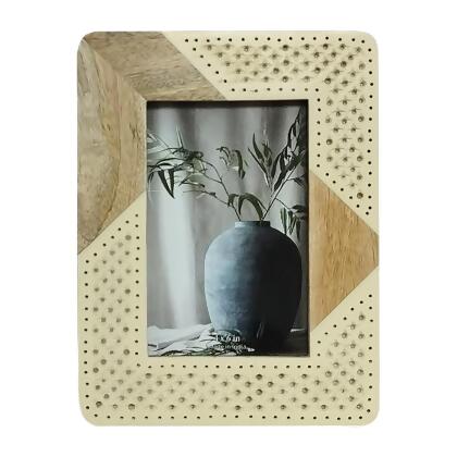 Sagebrook Home 18691-02 5 x 7 in. Resin Wood & Woven Photo Frame, Ivory & Natural 