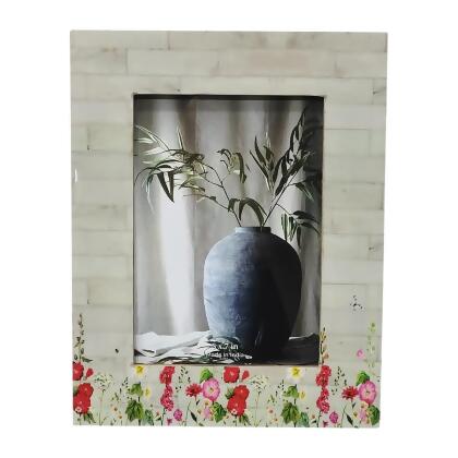 Sagebrook Home 19122-02 5 x 7 in. Resin Pink Flower Field Photo Frame, Multi Color 