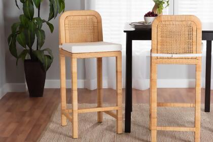 Wholesale Interiors 193271381128 Baxton Studio Zariah Modern Bohemian Natural Brown Rattan & Mahogany Wood Bar Stool 
