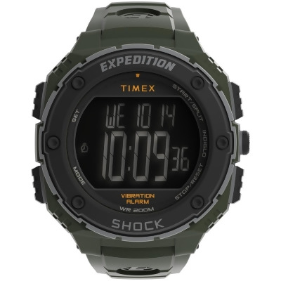Timex TW4B241009J 50 mm Mens Expedition Shock XL Vibrating Alarm Green Case Negative Display Watch with Green Resin Strap 