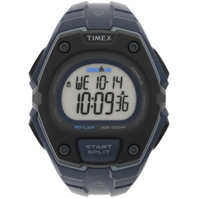 Timex TW5M484009J 45 mm Mens Ironman Classic 30 Oversized Blue & Gray Case Positive Display Watch with Blue Resin Strap 
