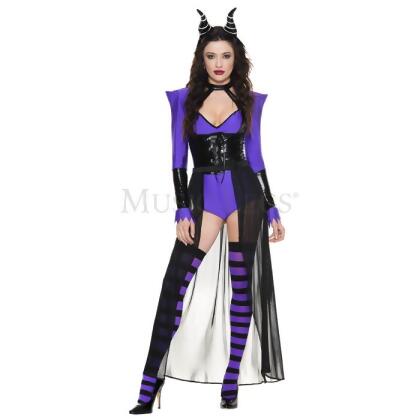 Music Legs 71016-XS Malevolent Villain Womens Costume, Purple & Black - Extra Small - 4 Piece 