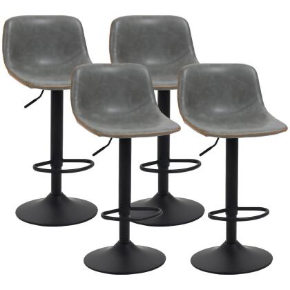 212 Main 835-P108 Homcom Adjustable Bar Stools, Swivel Bar Height Chairs Barstools Padded with Back for Kitchen, Counter & Home Bar, Gray - Set of 4 