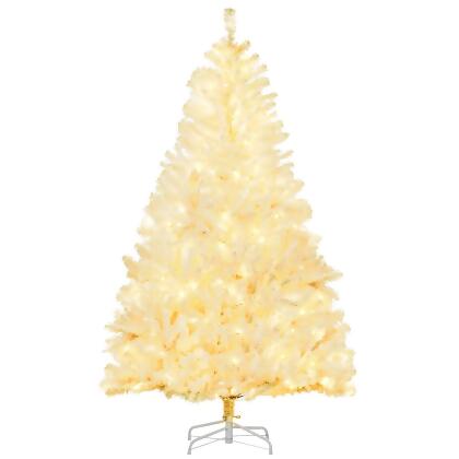 212 Main 830-744V80WT 6 ft. Homcom Prelit Artificial White Christmas Trees Home Decor with Warm White LED Lights, Auto Open & Steel Base, White 