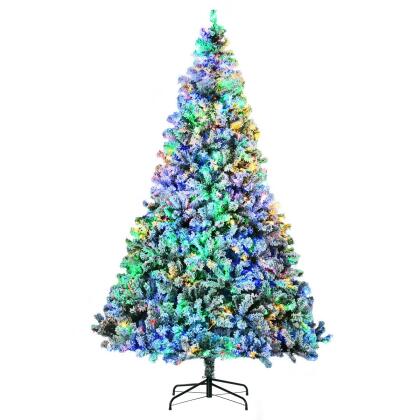 212 Main 830-752V82MX 9 ft. Homcom Artificial Snow Christmas Trees with Frosted Branches, Warm White & Colorful LED Lights, Steel Base 