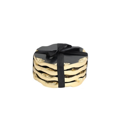 Godinger 61681 Black Marble Coasters with Gold - Set of 4 