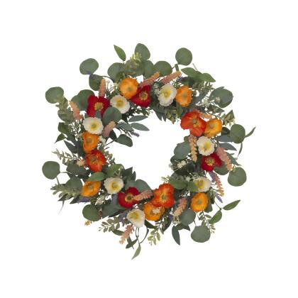 Gerson International 2572420EC 24 in. Mixed Spring Flower Eucalyptus Leaf Wreath 