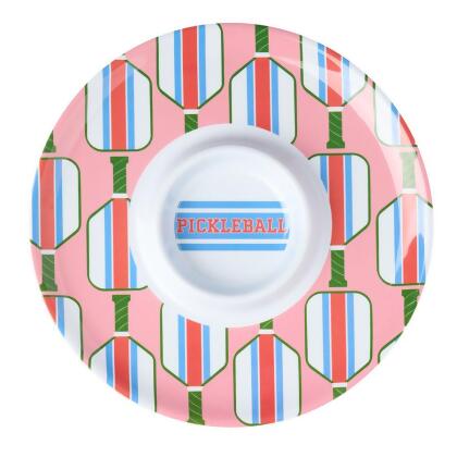 Godinger 14460 12 oz Pickle Ball Melamine Chip-n-Dip Plate - Multi Color 