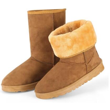 Fresh Fab Finds FFF-Chestnut-8-GPCT449 Women Waterproof Faux Suede Mid-Calf Fur Warm Lining Snow Boots, Chestnut - Size 8