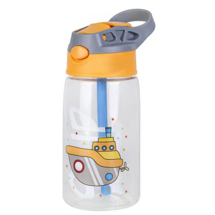 Fresh Fab Finds FFF-Ship-GPCT4287 16.2 oz Leak-Proof Kids Water Bottle with Straw Push Button for Crab Ship Jellyfish Rocket, Ship - Unisex 