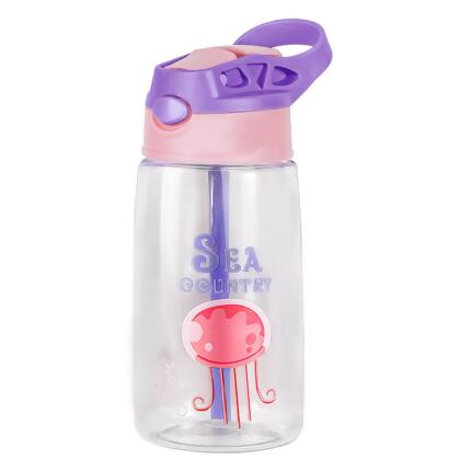 Fresh Fab Finds FFF-Jellyfish-GPCT4287 16.2 oz Leak-Proof Kids Water Bottle with Straw Push Button for Crab Ship Jellyfish Rocket, Jellyfish - Unisex 