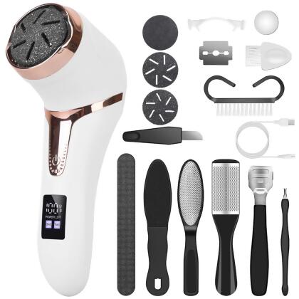 Fresh Fab Finds FFF-GPCT3697 17Pc Electric Foot Callus Remover w/ Vacuum Foot Grinder, Rechargeable Foot File w/ 3 Grinding Heads, 2 Speeds - Foot Care