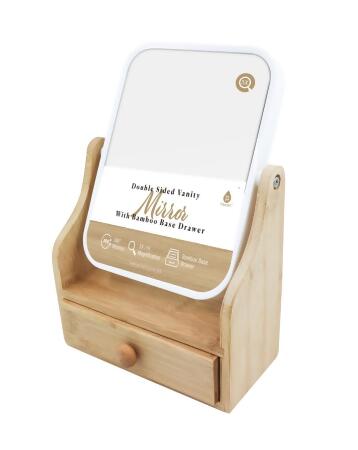 Pursonic TM48 Dual Sided Vanity Mirror with Bamboo Drawer & 5X Magnification 