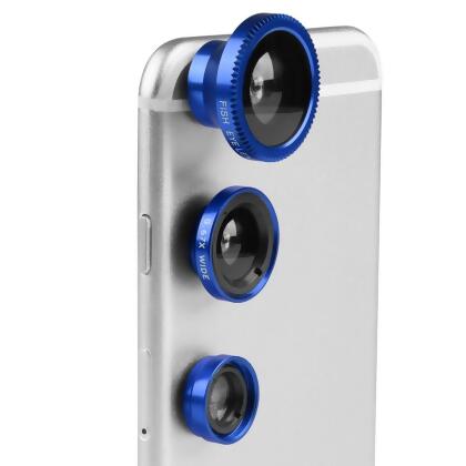Fresh Fab Finds FFF-Blue-GPCT642 Lens Kit: 180 Fisheye, 0.67x Wide Angle, 10X Macro for iPhone X/8/7, Samsung S10/S9