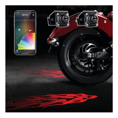 XK Glow XK-CFX-STA-FLAME Flame Style Curb FX Bluetooth XK Chrome App Waterproof LED Projector Welcome Light - 2 Piece 
