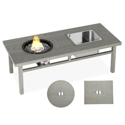 Ouootto IF0001-03102-ZHJ002GY-11 3-in-1 Table Fire Pit Table, Ice Bucket Table & Coffee Table - Grey 