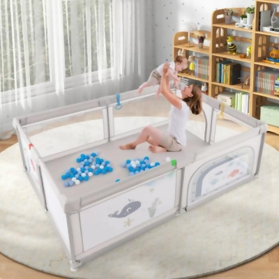 Total Tactic BB5821HS-SW Baby Playpen with Pull Rings Ocean Balls & Cute Pattern - Whale, Gray - Large 