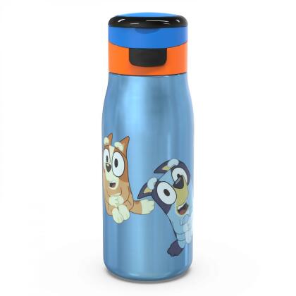 Bluey 874988 13.5 oz Bluey Bingo Stainless Steel Double Walled Water Bottle, Blue & Orange 