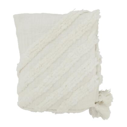 Saro Lifestyle TH314.W5060B 50 x 60 in. Textured Chic Tufted Throw with Tassels, White 